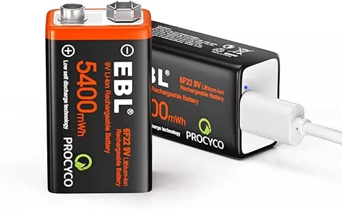  LP Baterías recargables de litio de 9 V, baterías de iones de  litio de larga duración de 600 mAh con estación de carga micro USB, paquete  de 4 baterías de 9 voltios : Electrónica