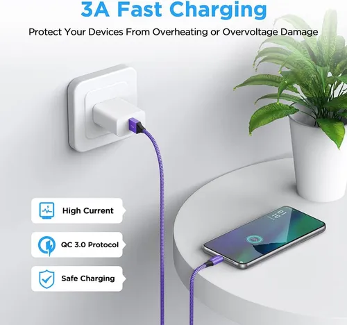 Cable Usb C Morado Etguuds De Carga Rapida De 3.3 Pies, P...