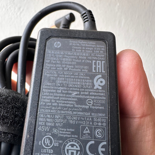 Cargador Para Computadora Hp Punta Azul 19.5v 2.31a Original (Usado)