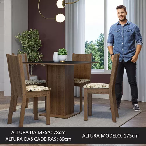 Conjunto Sala de Jantar Madesa Talita Mesa Tampo de Madeira com 4