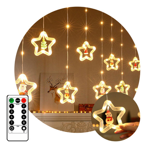 Cortina Guirnalda Luz Led Calida Navidad 10 Estrella Usb