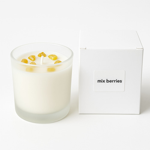 Vela Aromática Con Piedras Energéticas Y Ojo Turco Protector Amarillo Mix Berries
