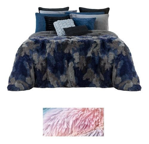 Cobertor Matrimonial Edredón Invernal Luxus Afelpado Color Soldado (gris-azul)