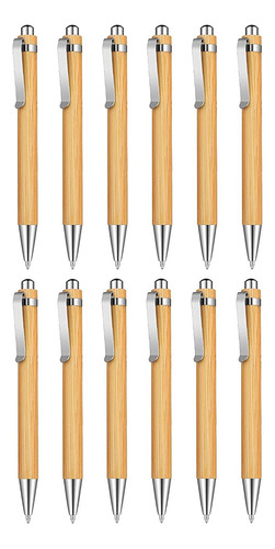 12 Bolígrafos Retráctiles De Bambú, Tinta Negra, 1 Mm De Diá