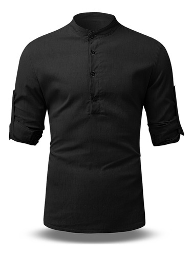 Camisa Cuello Mao Lino Hombre Camisas De Vestir Manga Larga