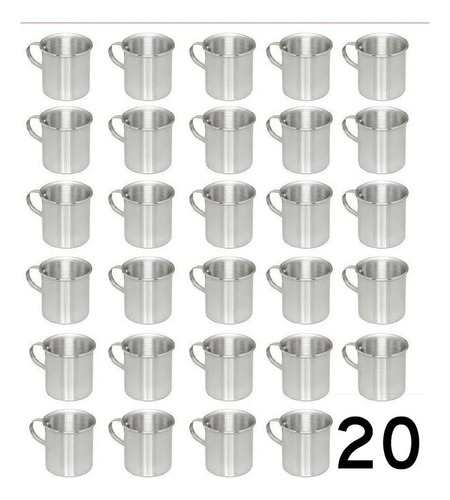 Jogo 20 Canecas De Aluminio Polido Resistente Com Alça 300ml