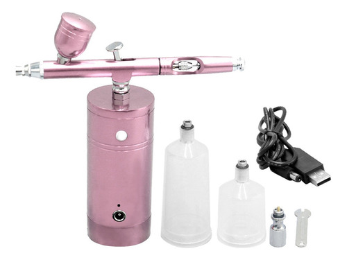 Kit De Aerógrafo Usb Recargable Rosa Compresor Portátil