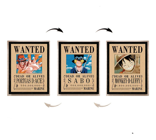  Poster 3d Lenticular Cartel Se Busca Luffy, Ace Y Sabo