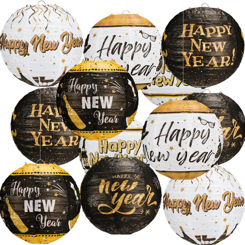 12 Piezas Feliz Año Nuevo Decoración De Linternas De ...