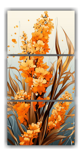 60x120cm Cuadros Trípticos Quinua En Tonos Naranjas Flores