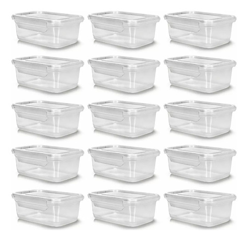Pote Ercaplast 400ml Retangular Kit 12 Com Tampa Trava Cor Transparente