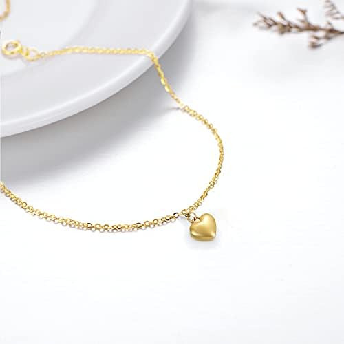 Sisgem Real 14k Gold Puff Heart Tobillera Para Mujer, Love T