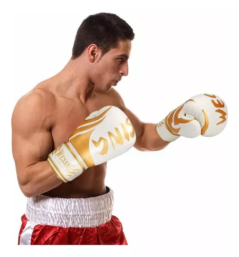 Guantes de boxeo en cuero blanco de 16 oz Sparring, Grappling, Kickboxing,  guantes de lucha, entrenamiento de Muay Thai, guantes de bolsa pesada para