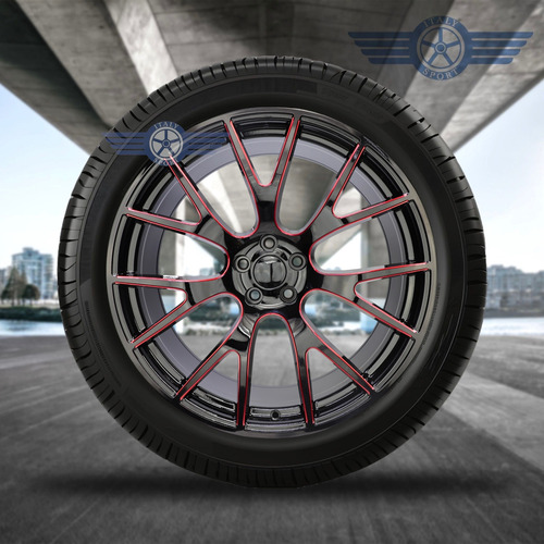Rines 22 Deportivos 5-115 Excelente Challenger Charger 300c Gloss Black Red Milled