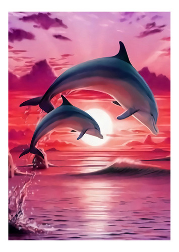 5d Juego De Pintura Diamantes,diy Pink Sky Dolphin,30*40cm