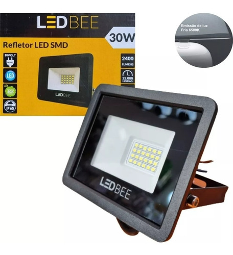 Refletor Led Smd 30w Branco Frio 6500k Prova D'agua Bivolt