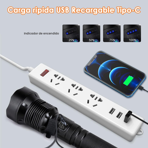 Lampara Tactica 180000lm Rechargeable Led Linterna Potentes Linterna Negro Luz Blanco