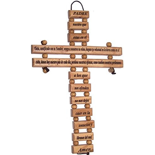 Spanish Español Lord Prayer Olive Wood Cross From Beth...