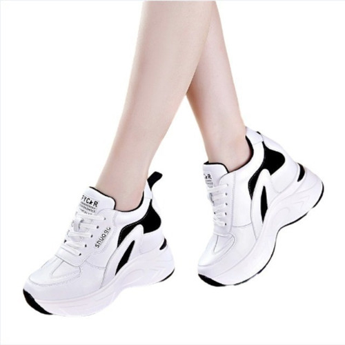 Zapatos Mujer Plataforma Aumento Interno Colorblock Blanco L