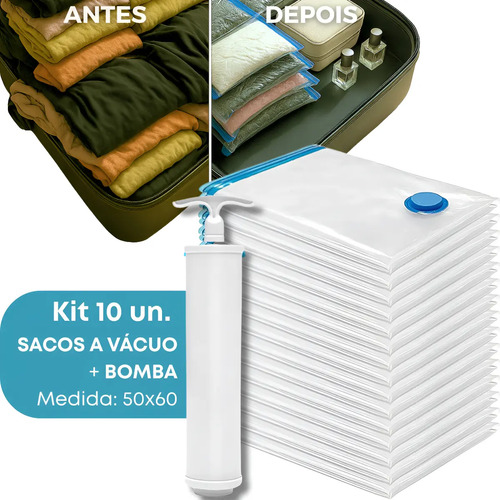 Kit 10 Sacos a Vácuo Magnow 50x60 cm com Bomba Manual Incluso