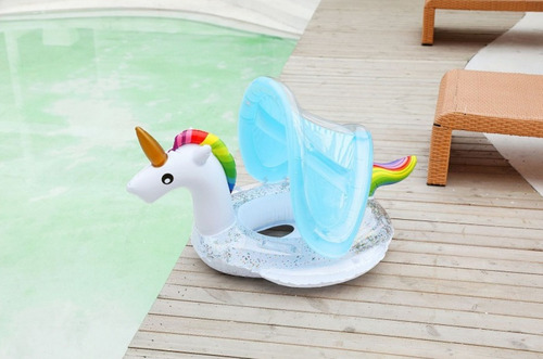 Flotador Inflable Unicornio Toldo Asiento Bebe Salvavidas