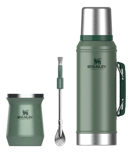 Combo Stanley Clásico, Termo Classic 940ml + Mate Acero Inox. 230ml + Bombilla - Verde Hammertone