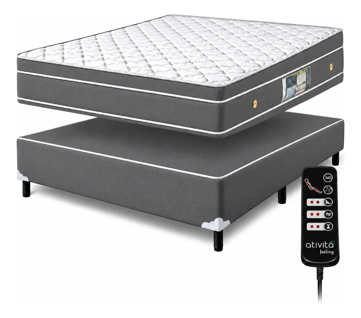 Colchão Magnético Infravermelho Casal Massageador D45 + Box Cor Cinza