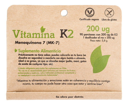 Vitamina K2 Dulzura (90 Porciones Con 200 Ug) Agro Servicio