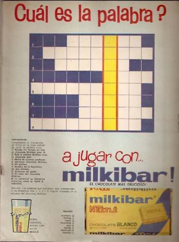 Crucigrama Milkibar Nestle/suchard- Lamina Billiken (021)