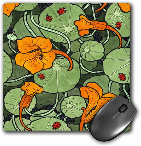 Art Nouveau Naranja Nasturtium Flores Con Mariquitas   alf