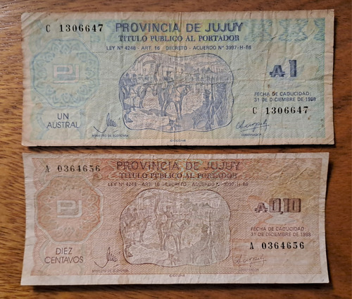 Argentina Bono Provinciales Jujuy X 2 Incluye 1 Austral 1988