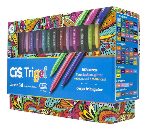 Kit Caneta Gel Cis Trigel Estojo Com 60 Cores Sortidas