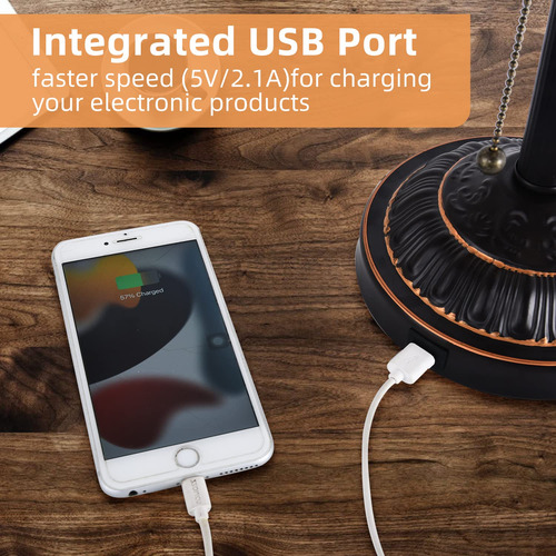 Cadena De Tracción Lámpara Computadora Rústica Con Usb
