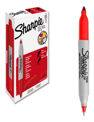 Plumones Punta Doble Sharpie 12 Pz Tinta Permanente Rojos