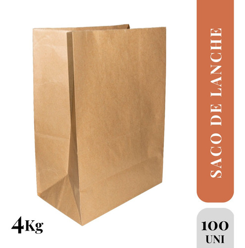 Saco Embalagem Kraft Para Delivery Médio 4kg C/ 100 Und