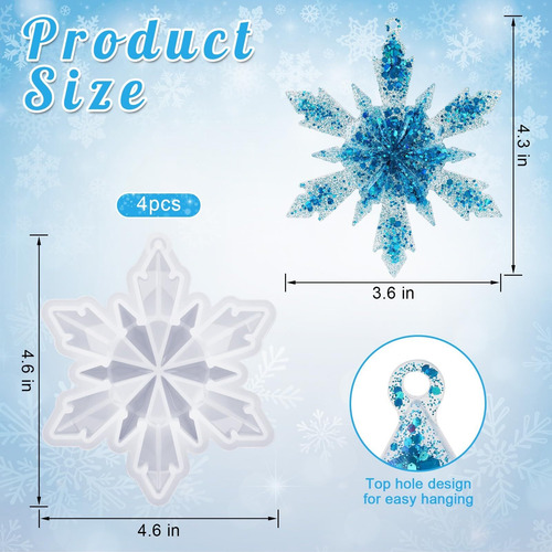 4 Moldes De Resina De Copos De Nieve Navideños, Moldes