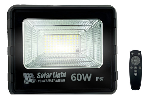Reflector Solar 60w Control Remoto Progamable Carcasa Negro Luz Blanco Frío