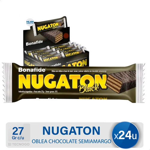 Oblea Chocolate Nugaton Black Bonafide - Caja X24 Unidades