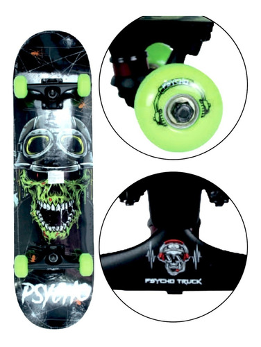 Patineta Catrina Psycho Proskate Calavera Verde Deck 7 Maple