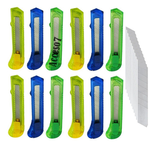 12 Cutters Plastico Exacto Navaja Grande 18mm + 10 Cuchillas