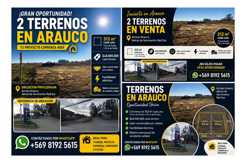 ¡gran Oportunidad De Inversión En Arauco! Dos Terrenos