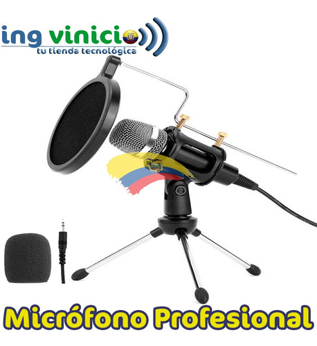 Imagen 1 de 9 de Microfono Condensador Profesional Tripode Pc Celular 3.5mm