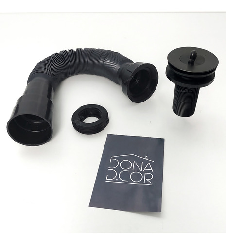 Sifão PVC Válvula click 3cm Preto Sanfonado Universal Valvula 7/8 Tampa Silicone Kit Banheiro Preto Fosco Lavatório com Sifão ABS Sanfonado Flexível Dona D.cor
