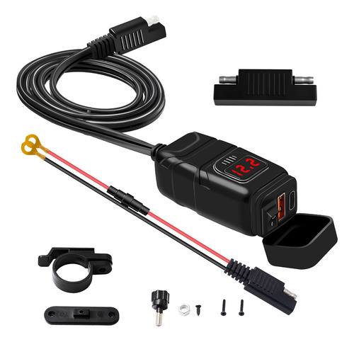 Cargador Moto Usb Tipo-c Carga Rápida Qc3.0 Con Voltímetro O