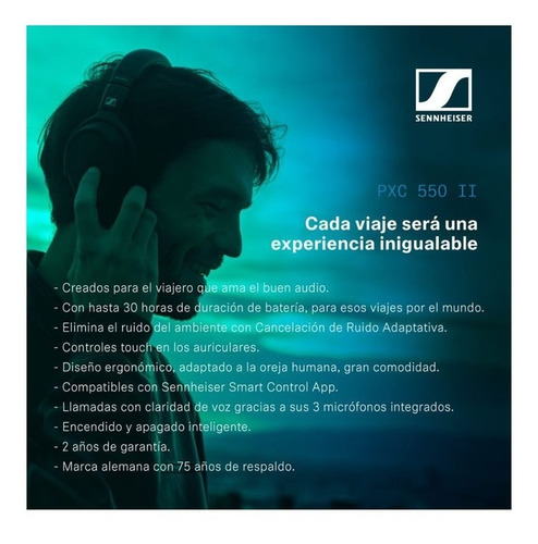 Imagen 2 de 9 de Sennheiser Audífonos Bluetooth Over Ear Pxc 550 2
