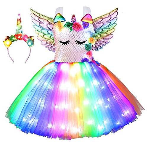 Girls Unicorn Tutu Disfraz Led Princess Dress Up Outfit...