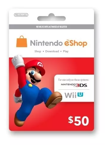 Cartão Nintendo Eshop Usa Switch 3ds Wii U Ecash $50 Dolares