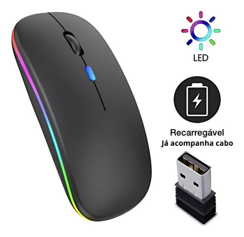 Mouse Sem Fio Recarregável Optico Led Rgb + Mouse Pad