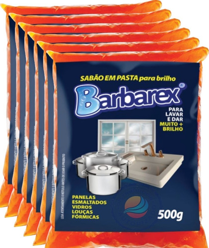 Kit 6 Sabão Pasta Para Brilho Aluminio Louças 500gr Barbarex