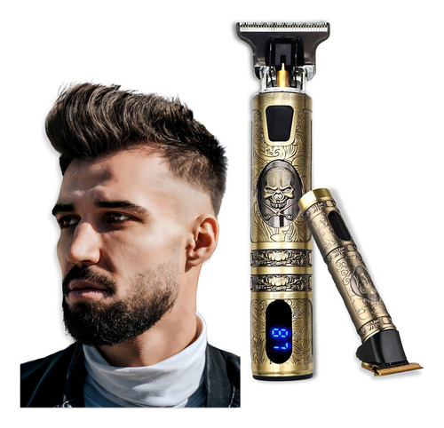 Maquina De Cortar Cabelo E Barbear Visor Lcd Led Metal Retrô Cor Dourado 127/220V